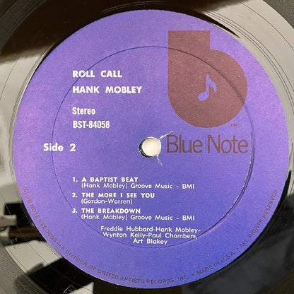 LP/ HANK MOBLEY / ROLL CALL / ハンク・モブレー / US盤 黒音符 RVG STEREO CS BLUE NOTE BST84058