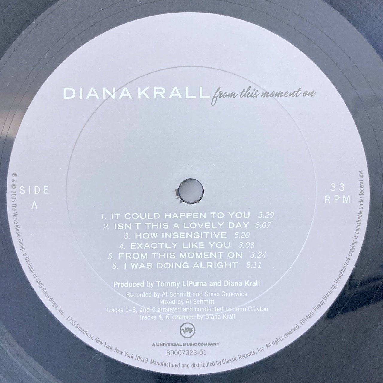 LP/ DIANA KRALL / FROM THIS MOMENT ON / ダイアナ・クラール / US盤 180g 重量盤 CLASSIC RECORDS 外カバー・CS ORG B0007323-01