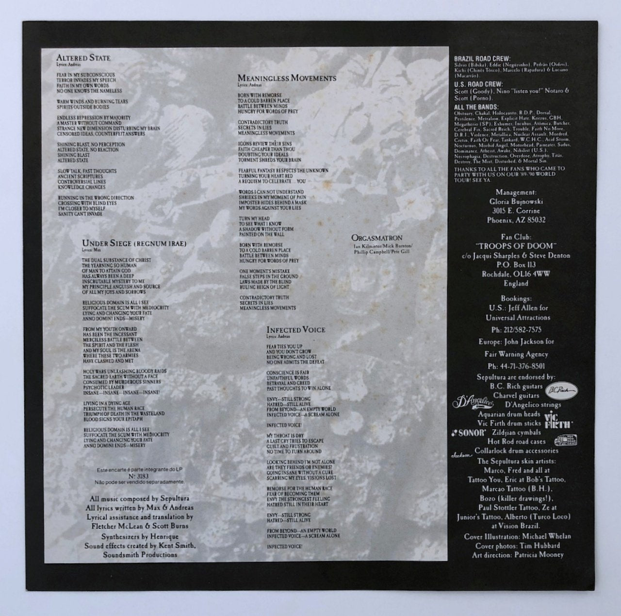 LP/ SEPULTURA / ARISE / セパルトゥラ / ブラジル盤 ライナー ESTUDIO 3.183