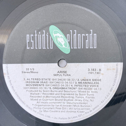 LP/ SEPULTURA / ARISE / セパルトゥラ / ブラジル盤 ライナー ESTUDIO 3.183