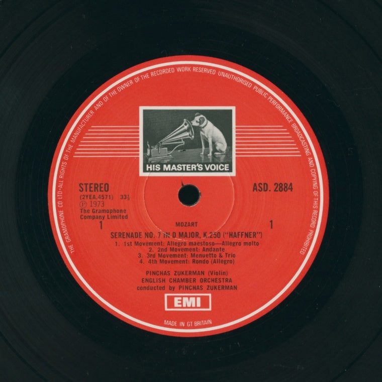 ピンカス・ズッカーマン / モーツァルト：セレナーデ 第7番 「ハフナー」 UK盤 HMV モノクロスタンプ