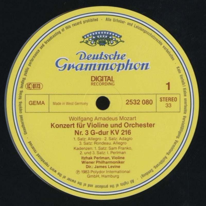 LP/ イツァーク・パールマン / モーツァルト：ヴァイオリン協奏曲第3番、第5番 / ドイツ盤 DIGITAL DGG 2532080