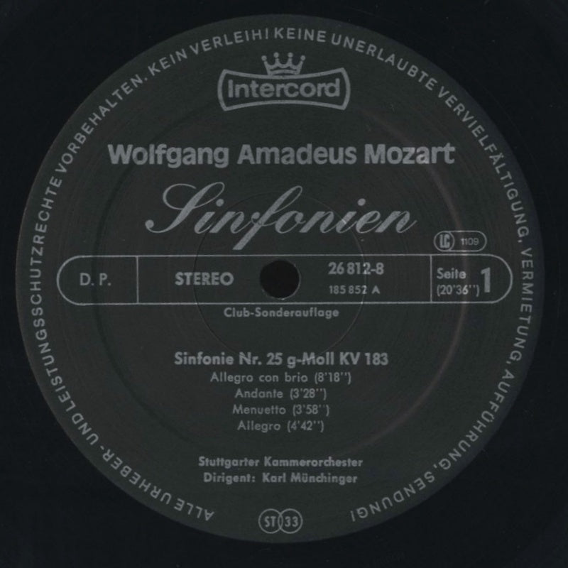 LP/ カール・ミュンヒンガー / モーツァルト：交響曲第25番 第28番 / ドイツ盤 INTERCODE 26812-8