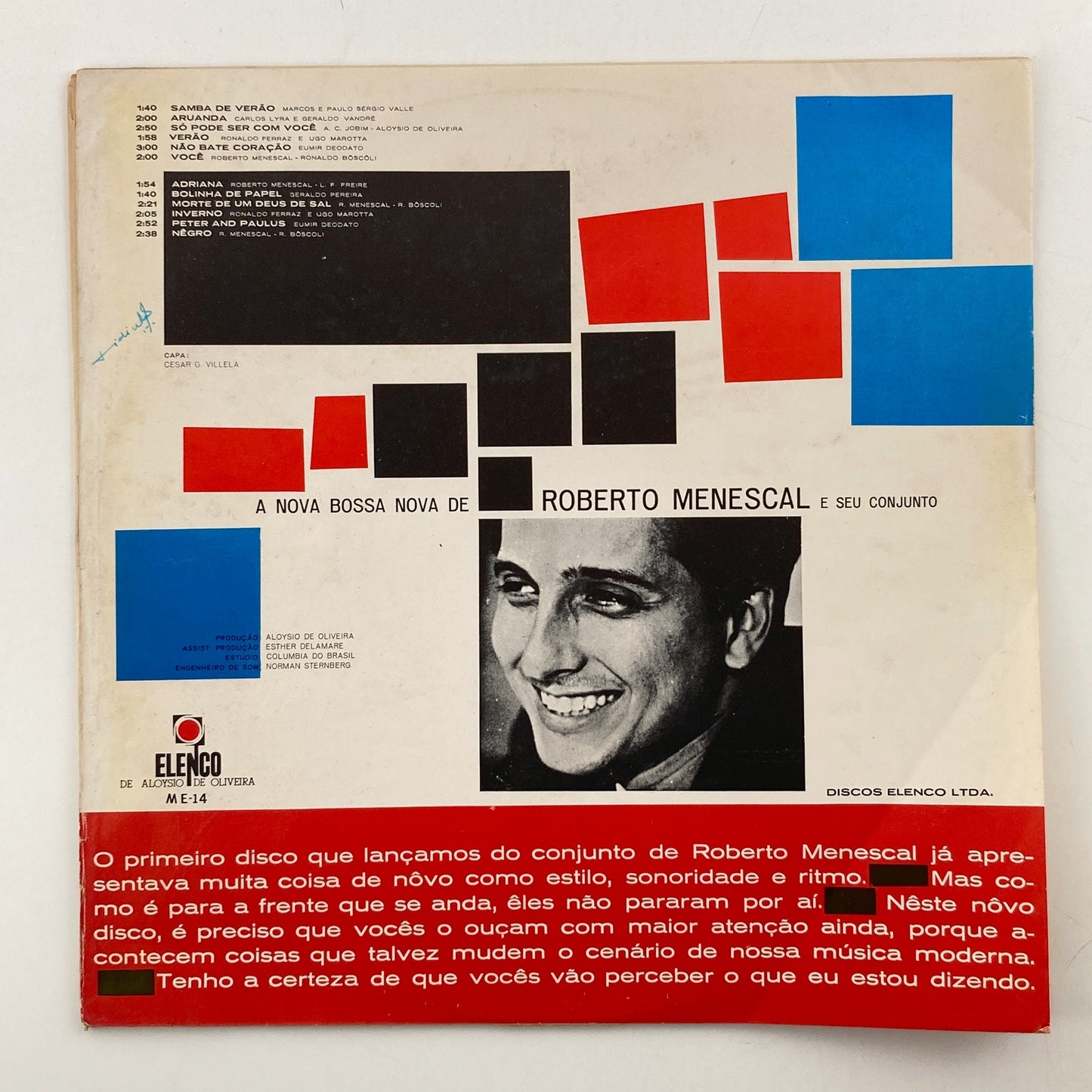 LP/ ROBERTO MENESCAL / A NOVA BOSSA NOVA / ホベルト・メネスカル / ブラジル盤 オリジナル、サンドカバー、DG ELENCO