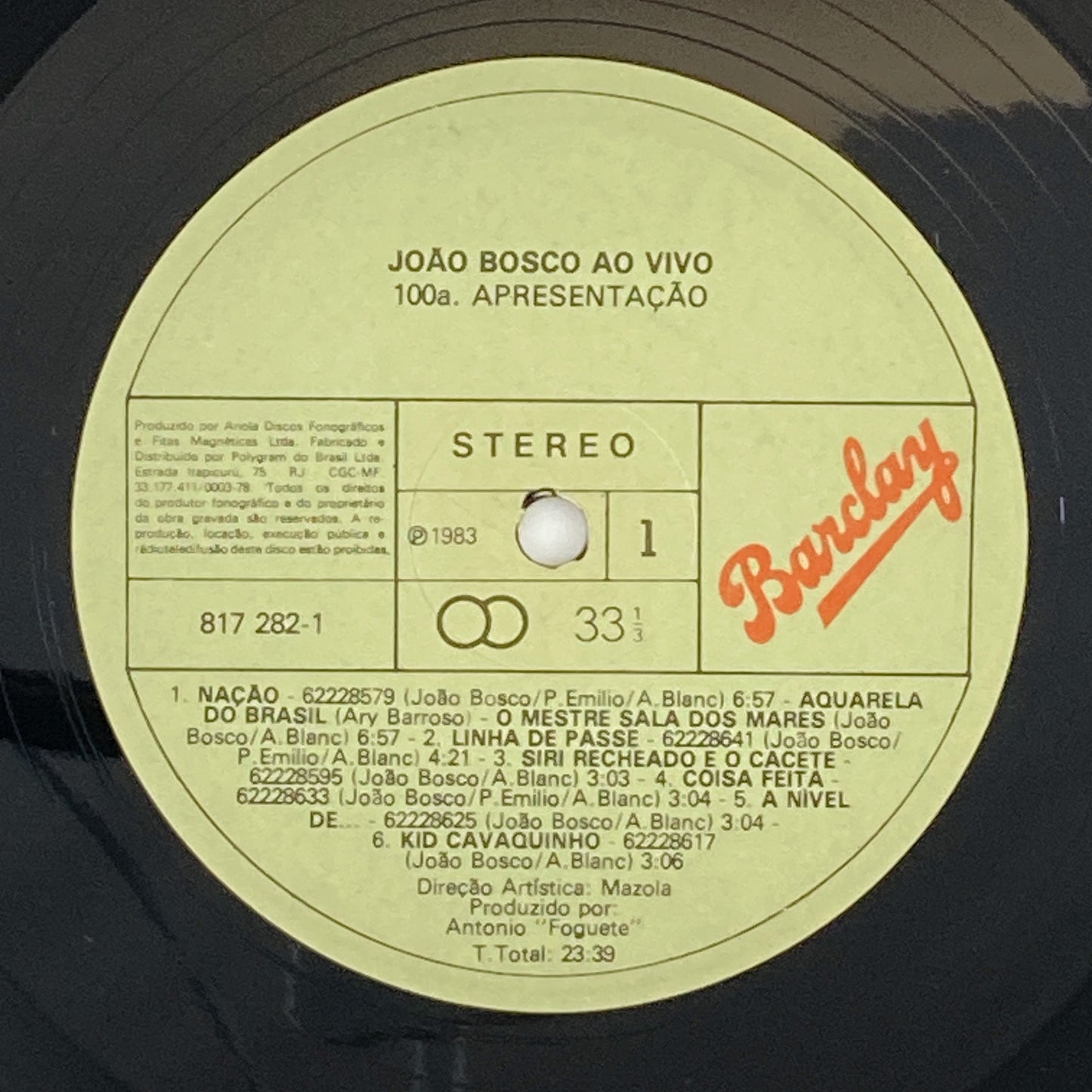 LP/ JOAO BOSCO / AO VIVO 100 APRESENTACAO / ジョアン・ボスコ / ブラジル盤 ライナー BARCLAY
