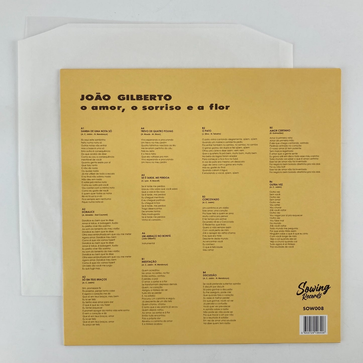 LP/ JOAO GILBERTO / O AMOR, O SORRISO E A FLOR / ジョアン・ジルベルト / イタリア盤 クリアーホワイト盤 SOWING
