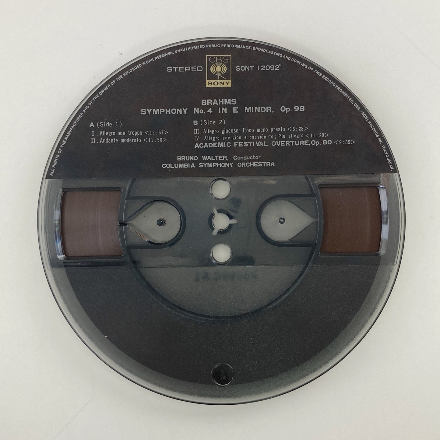 オープンリールテープ/ ブルーノ・ワルター / ブラームス:交響曲第4番 / 7号 国内盤 4トラック 19cm/s (7 1/2IPS) CBS SONY