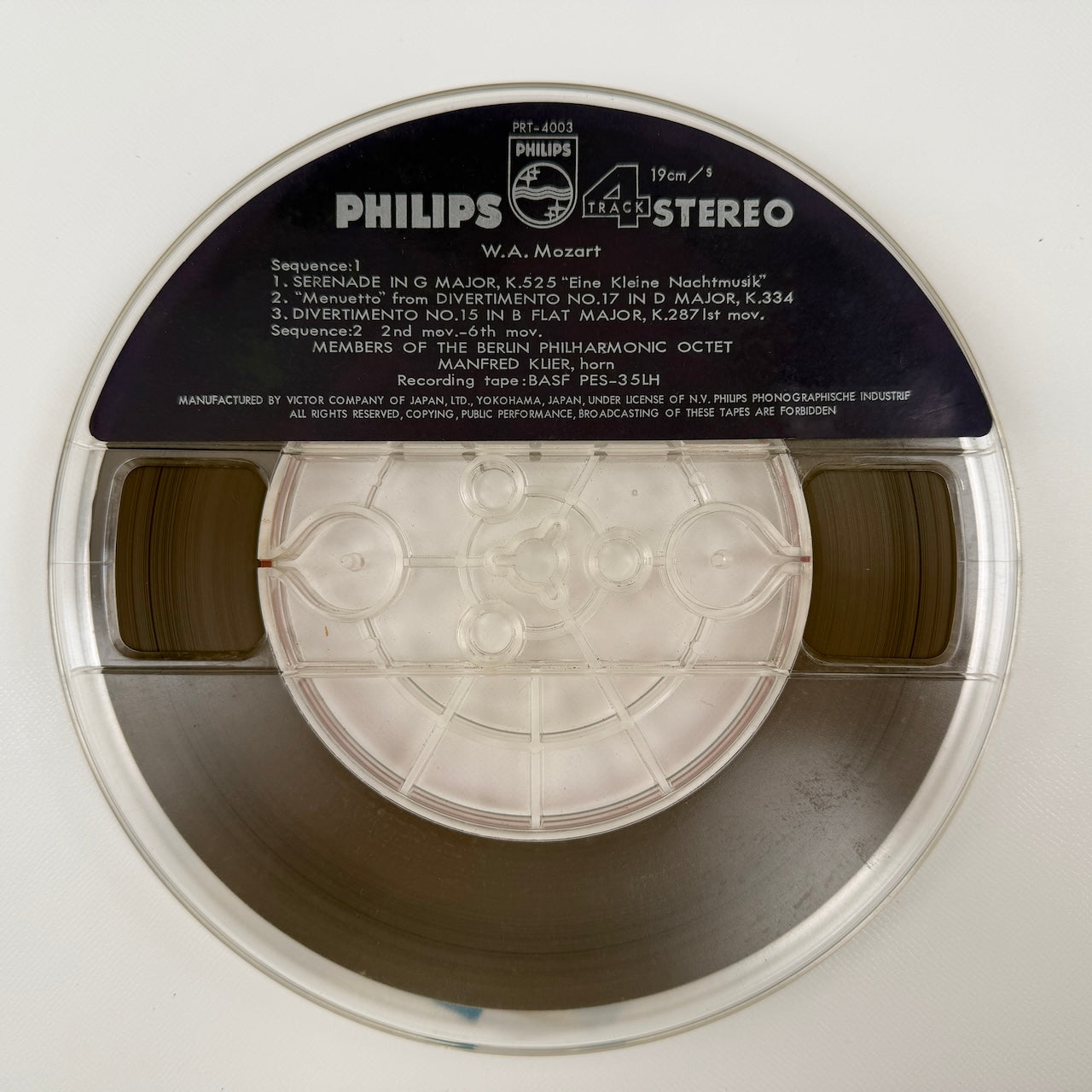オープンリール/ ベルリン・フィルハーモニー八重奏団 / モーツァルト：アイネ・クライネ・ナハトムジーク / 国内盤 7号 4トラック 19cm/s (7 1/2IPS) ライナー PHILIPS PRT-4003