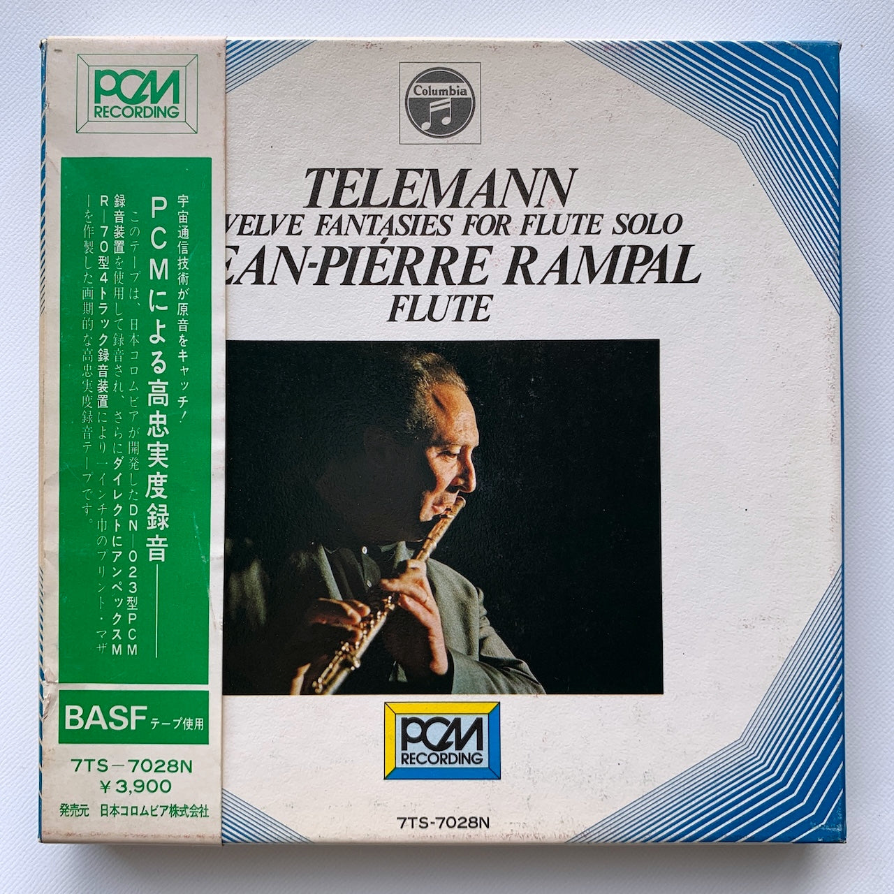 オープンリール/ ランパル / テレマン：無伴奏フルートのための12の幻想曲集 / 国内盤 7号 4トラック 19cm/s (7 1/2IPS) 帯・ライナー COLUMBIA 7TS-7028N