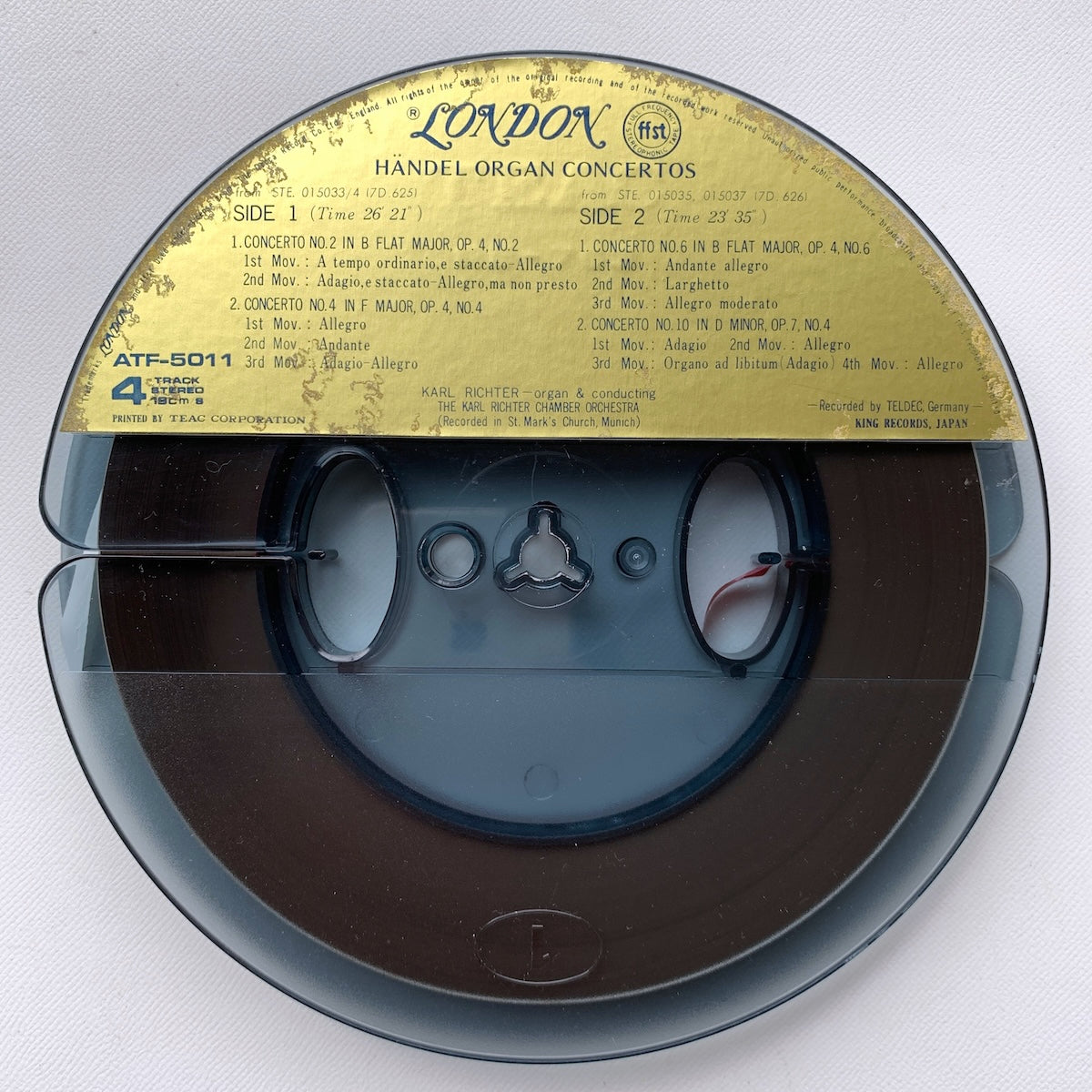 オープンリール/ カール・リヒター / ヘンデル:オルガン協奏曲集 / 国内盤 7号 4トラック 19cm/s (7 1/2IPS) 帯・ライナー LONDON ATF-5011