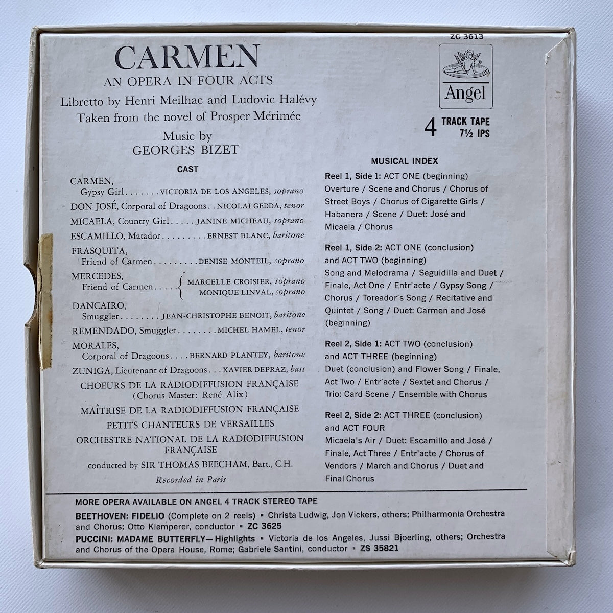 オープンリール/ トーマス・ビーチャム / ビゼー：カルメン / US盤 2本組 7号 4トラック 19cm/s (7 1/2IPS) インサート ANGEL ZC3613