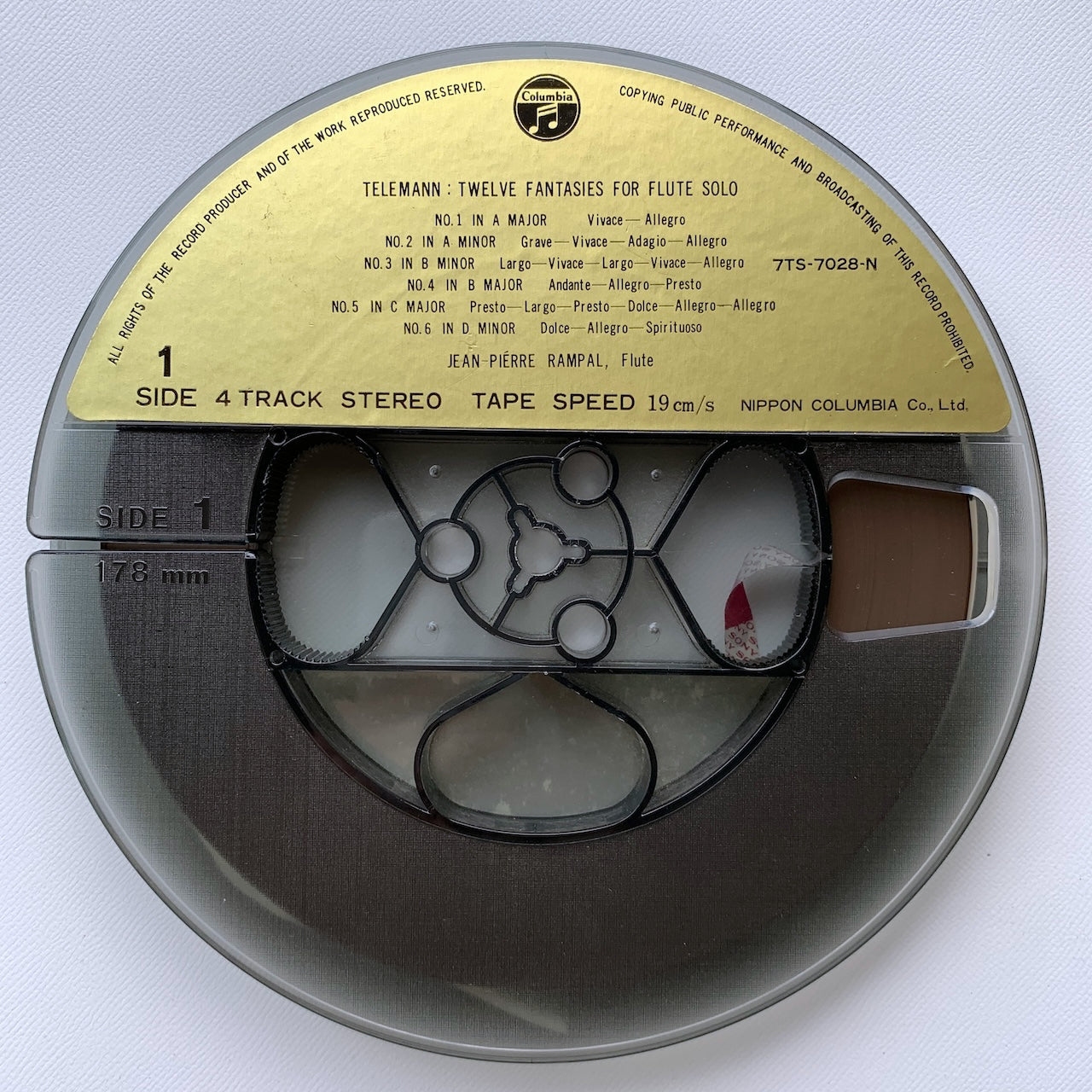 オープンリール/ ランパル / テレマン：無伴奏フルートのための12の幻想曲集 / 国内盤 7号 4トラック 19cm/s (7 1/2IPS) 帯・ライナー COLUMBIA 7TS-7028N