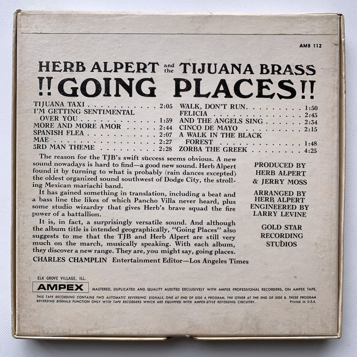 オープンリール/ HERB ALPERT / GOING PLACES / US盤 7号 4トラック 19cm/s (7 1/2IPS) AMPEX AMB112