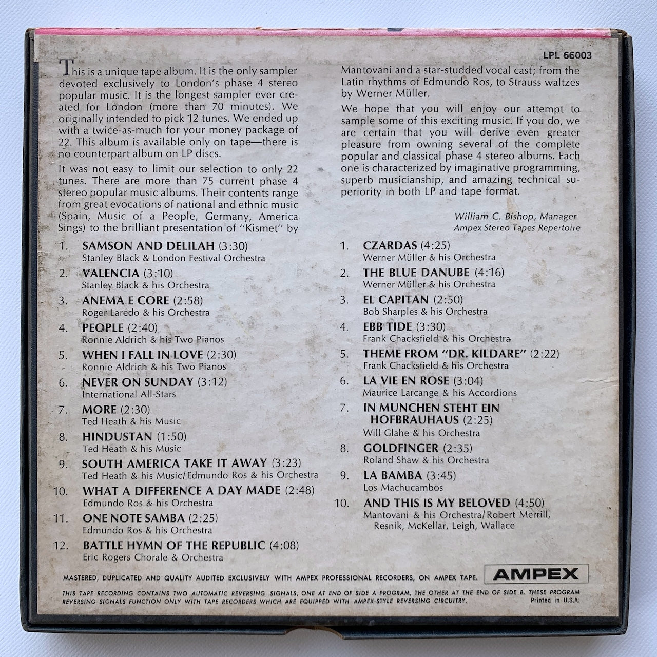 オープンリール/ V.A. / PHASE 4 STEREO POPULAR MUSIC SAMPLER / US盤 7号 4トラック 19cm/s (7 1/2IPS) インサート LONDON LPL66003