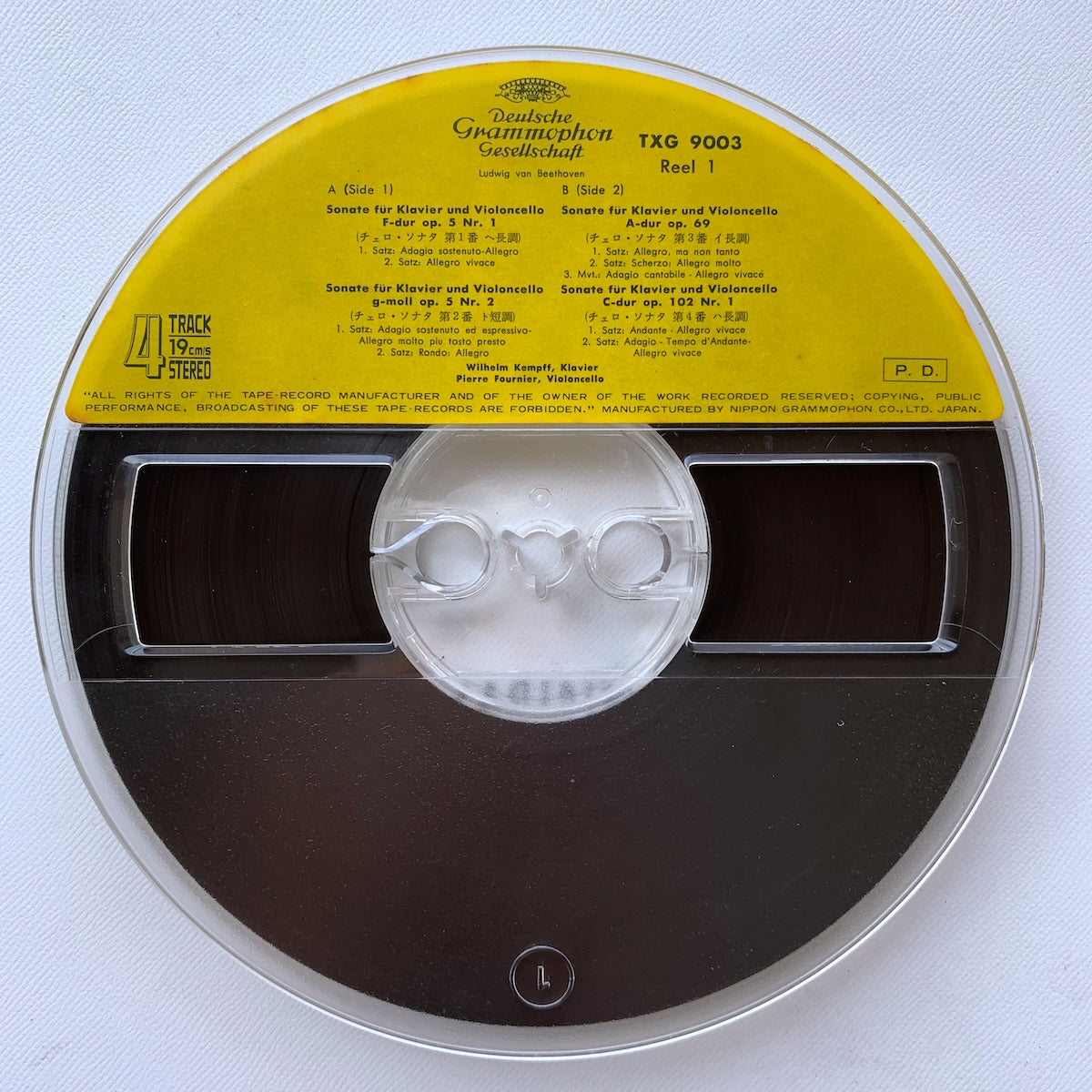 オープンリール/ フルニエ、ケンプ / ベートーヴェン：チェロソナタ 全集 / 国内盤 2本組 7号 4トラック 19cm/s (7 1/2IPS) ライナー DGG TXG-9003-4