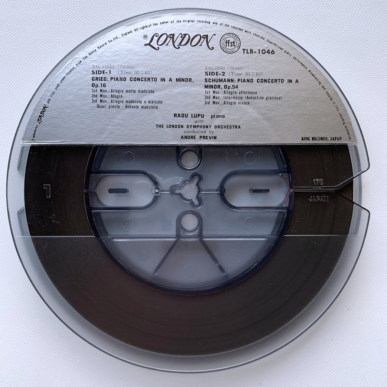 オープンリール/ ラドゥ・ルプー / グリーグ、シューマン：ピアノ協奏曲 / 国内盤 7号 4トラック 19cm/s (7 1/2IPS) 帯・ライナー LONDON TLB-1046