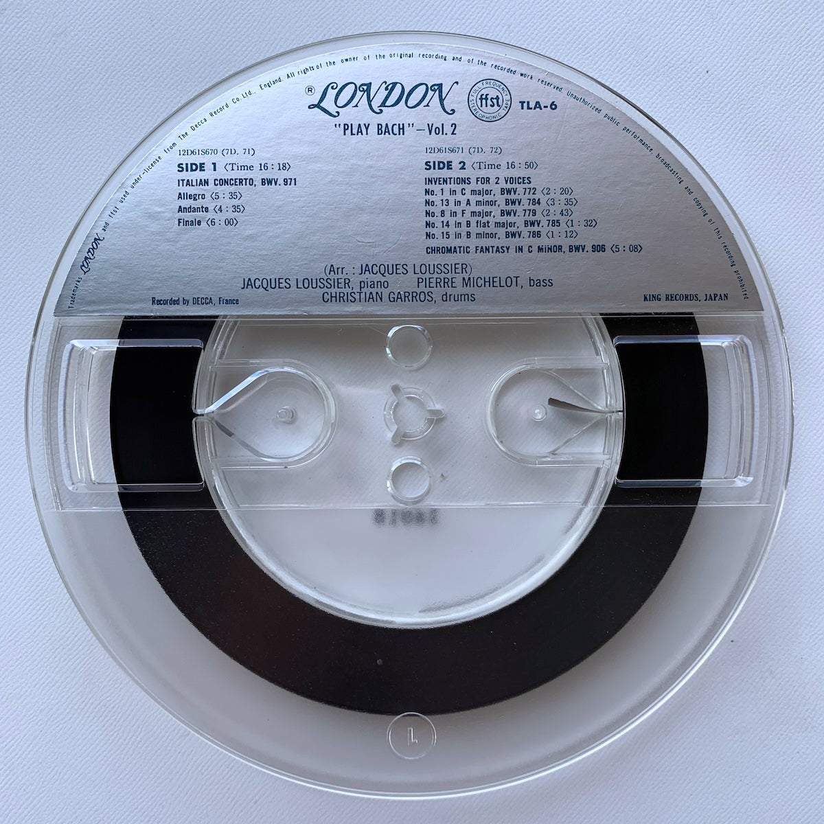 オープンリール/ ジャック・ルーシェ / J.S.バッハ：イタリア協奏曲 他 / 国内盤 7号 4トラック 19cm/s (7 1/2IPS) 帯・ライナー LONDON TLA-6
