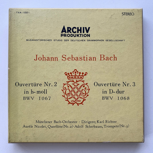 オープンリール/ カール・リヒター / J.S.バッハ：管弦楽組曲第2番,第3番 / 国内盤 7号 4トラック 19cm/s (7 1/2IPS) ライナー ARCHIV TXA-1001