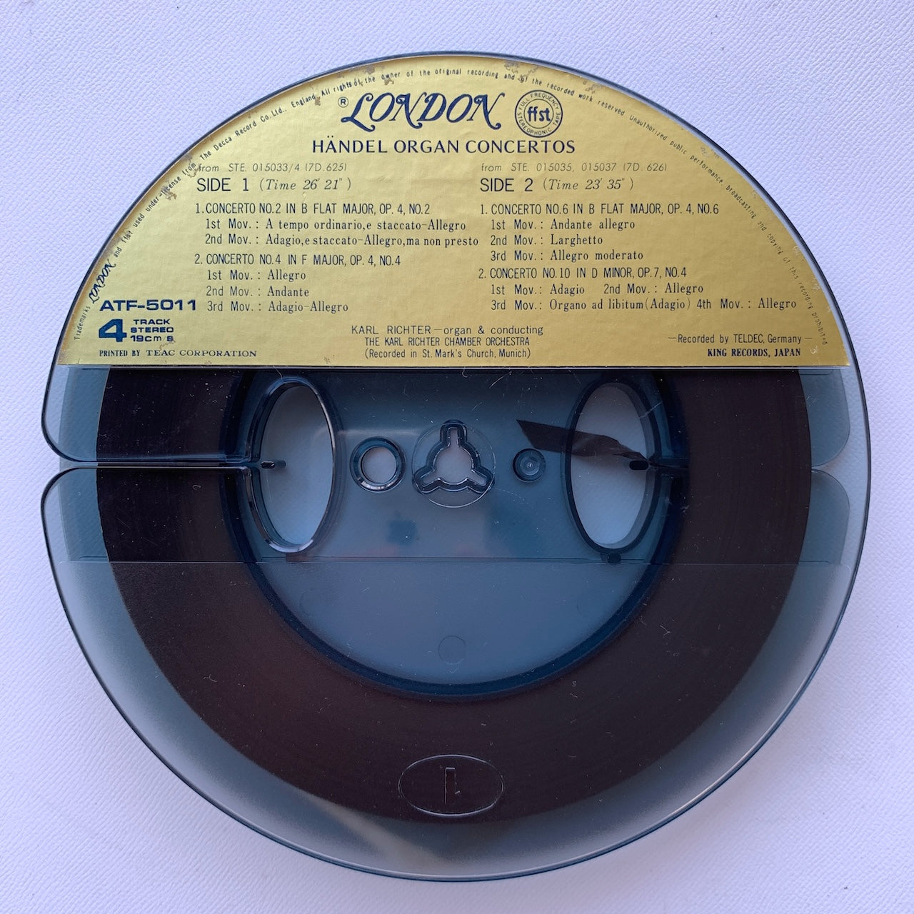 オープンリール/ カール・リヒター / ヘンデル:オルガン協奏曲集 / 国内盤 7号 4トラック 19cm/s (7 1/2IPS) ライナー LONDON ATF-5011