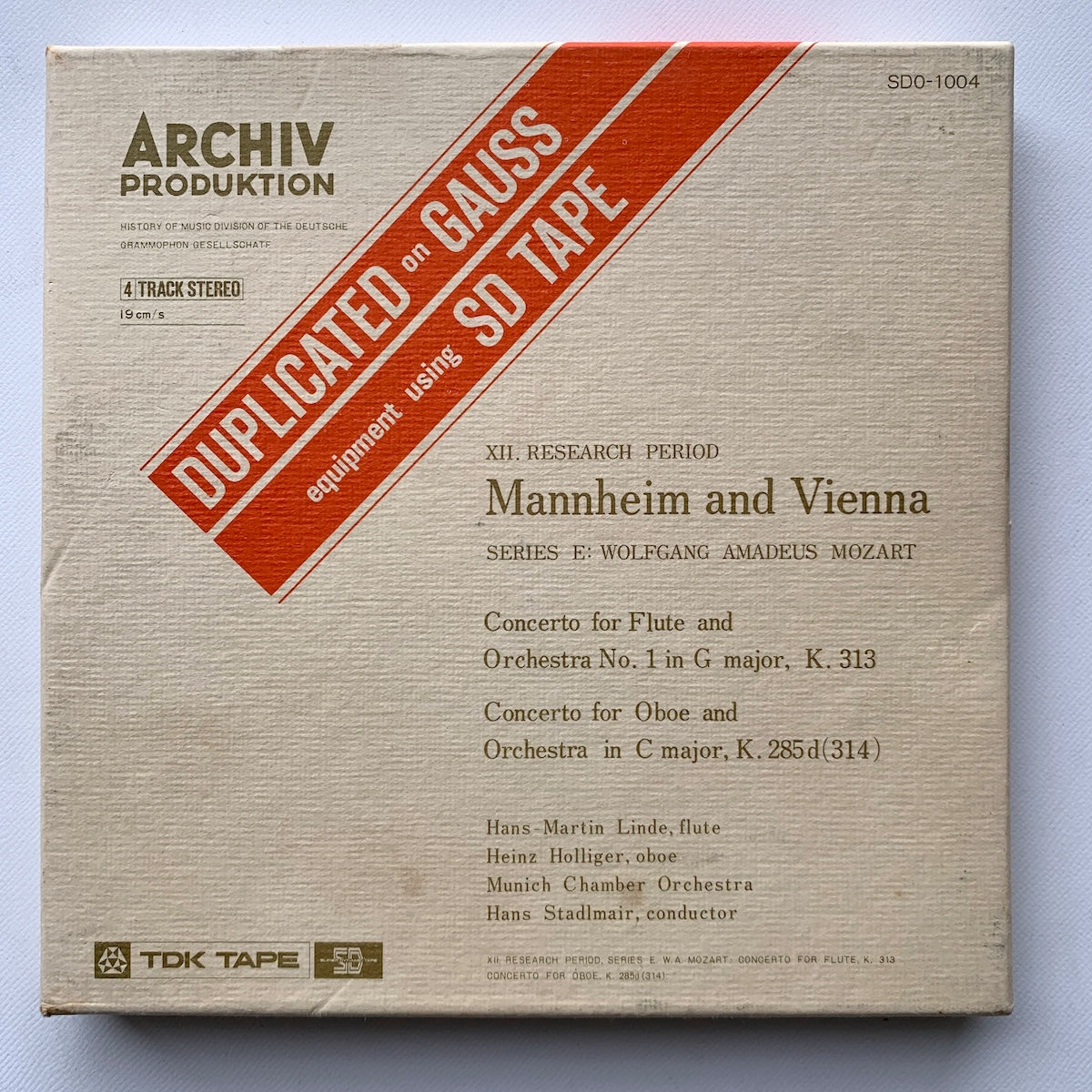 オープンリール/ シュタドゥルマイル / モーツァルト：フルート協奏曲第1番 他 / 国内盤 7号 4トラック 19cm/s (7 1/2IPS) ライナー ARCHIV SD0-1004