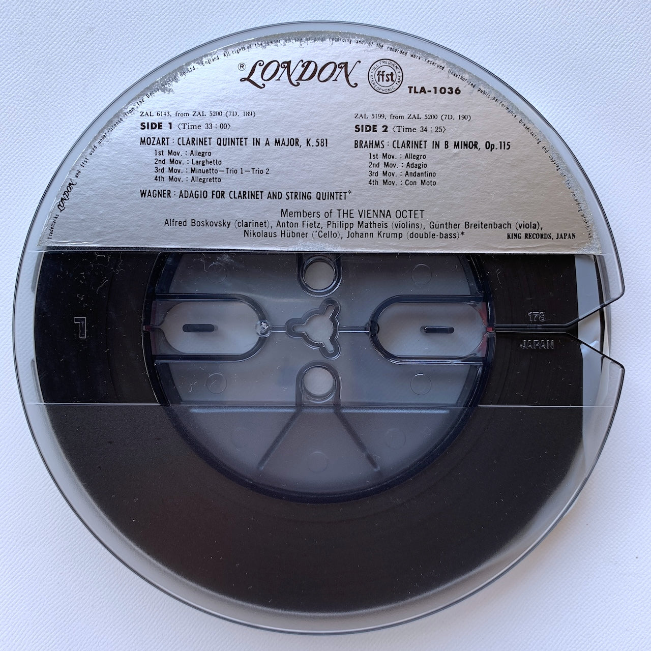 オープンリール/ ヴィリー・ボスコフスキー / モーツァルト：クラリネット五重奏曲 他 / 国内盤 7号 4トラック 19cm/s (7 1/2IPS) ライナー LONDON TLA-1036