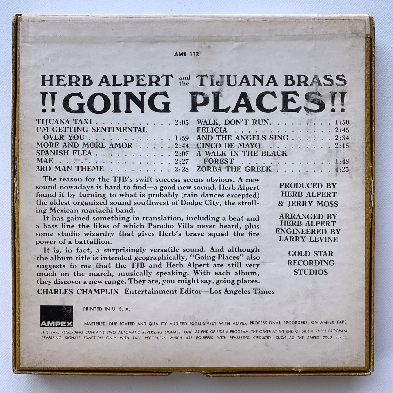 オープンリール/ HERB ALPERT / GOING PLACES / US盤 7号 4トラック 19cm/s (7 1/2IPS) AMPEX AMB112