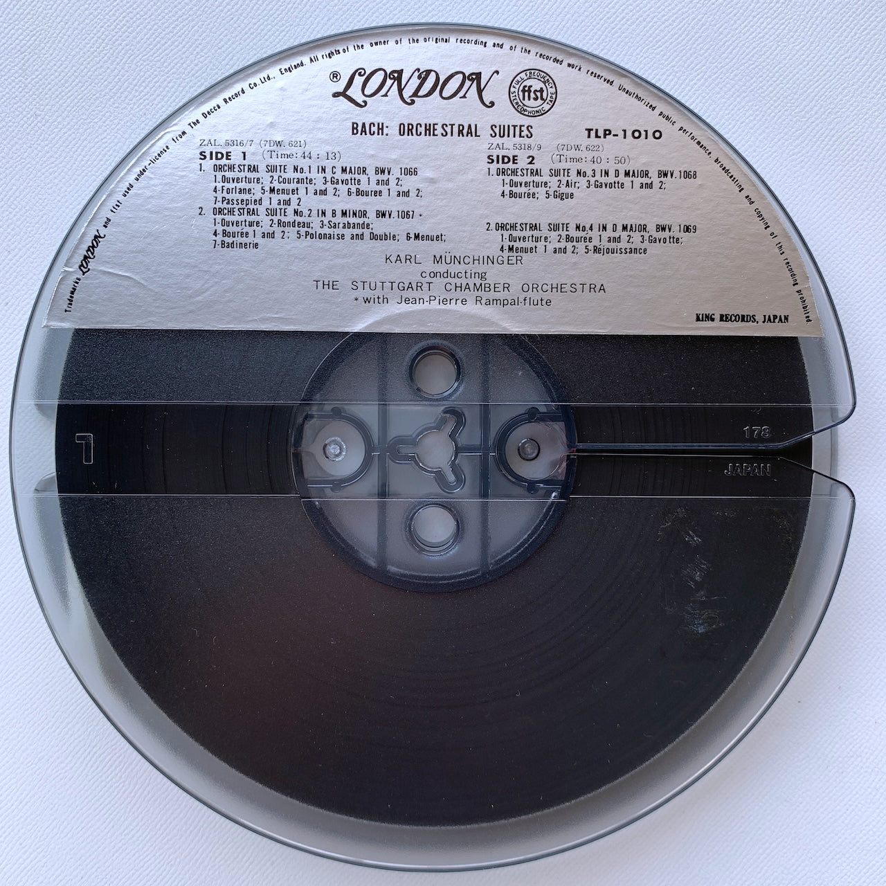 オープンリール/ カール・ミュンヒンガー / J.S.バッハ：管弦楽組曲 全曲 / 国内盤 7号 4トラック 19cm/s (7 1/2IPS) ライナー LONDON TLP-1010