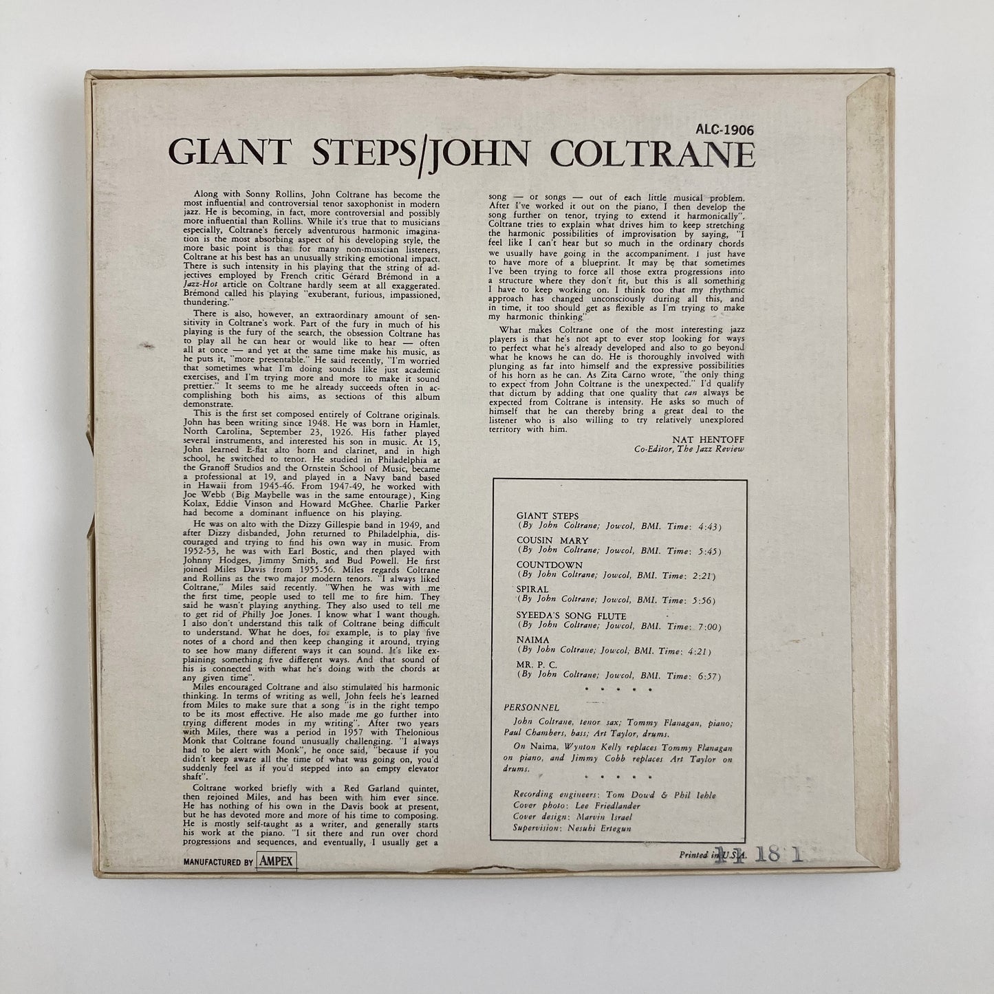 オープンリールテープ/ JOHN COLTRANE / GIANT STEPS /  7号 19cm/s (7 1/2IPS) 4トラック US製 ATLANTIC