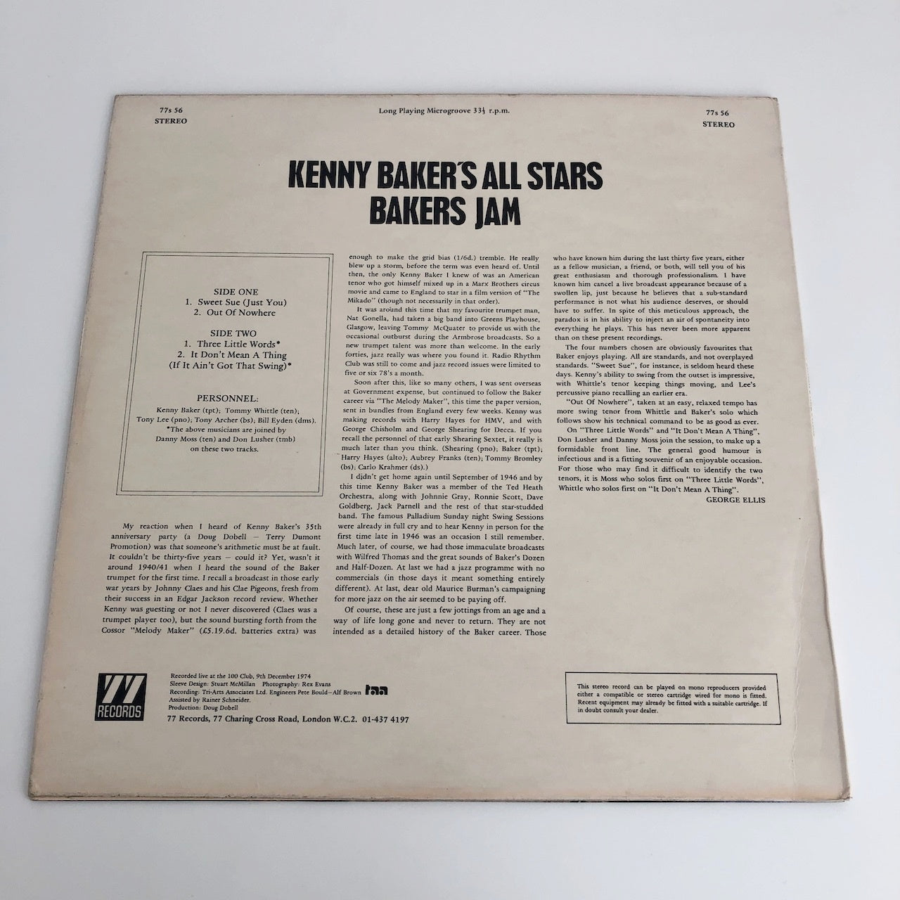 LP/ KENNY BAKER / BAKER'S JAM / UK盤 コーティングJK CS（ライブチケット添付）付き 77RECORDS 77S56