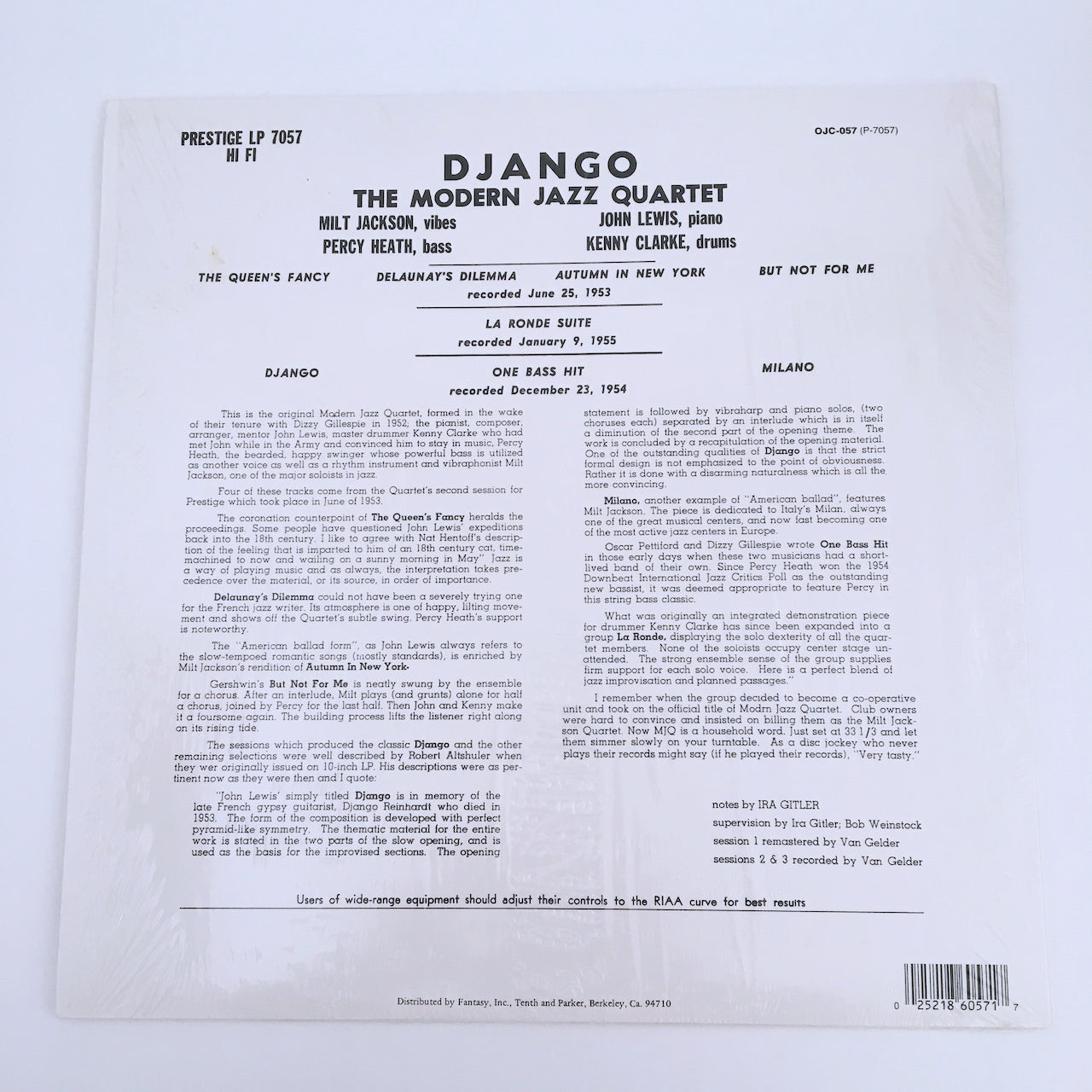 LP/ THE MODERN JAZZ QUARTET / DJANGO / US盤 OJC PRESTIGE OJC0057