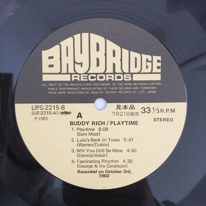 LP/ BIDDY RICH AND HIS BUDDIES / PLAYTIME / 国内盤 見本盤  帯・ライナー付き BAYBRIDGE RECORDS UPS2215