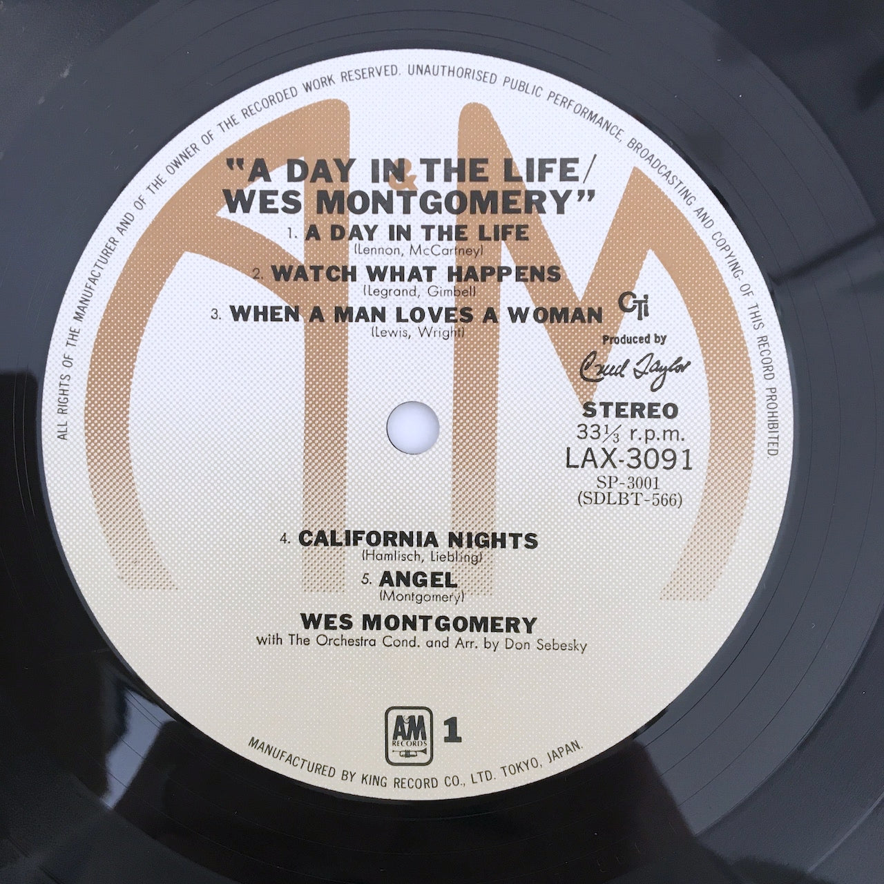 LP/ WES MONTGOMERY / A DAY IN THE LIFE / 国内盤 帯・ライナー(うすヤケ)付き A&M RECORDS  LAX3091