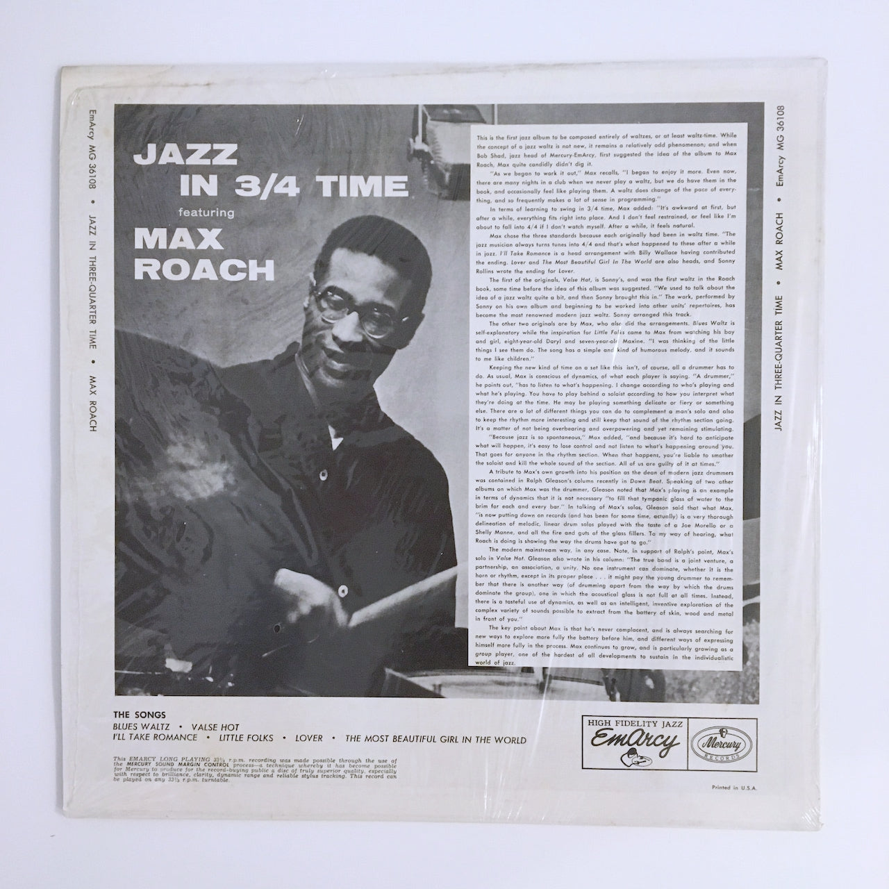 LP/ MAX ROACH  / JAZZ IN 3/4 TIME / US盤 赤ラベル 直輸入　盤に若干反りあり、再生OKです。  EMARCY  MG-36108