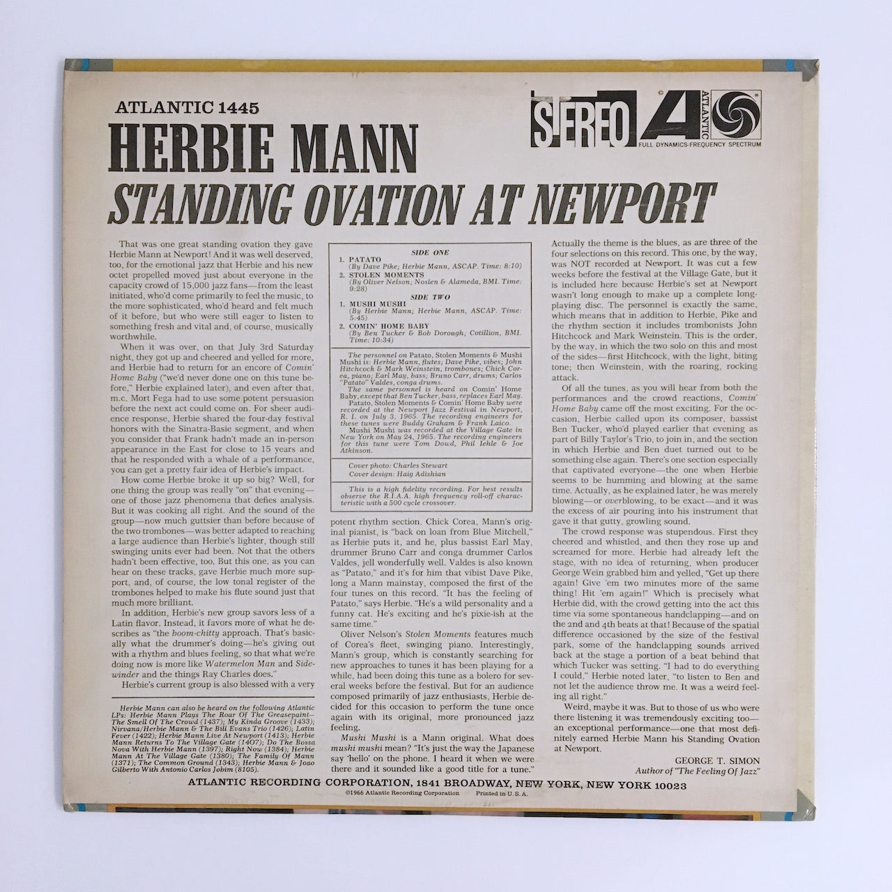 LP/ HERBIE MANN / STANDING OVATION AT NEWPORT / US盤 赤緑ラベル Atlantic  SD1445