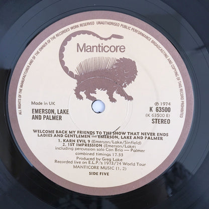 LP/ EMERSON, LAKE & PALMER / WELCOME BACK MY FRIENDS TO THE SHOW THAT NEVER ENDS  / UK盤 MANTICORE K63500