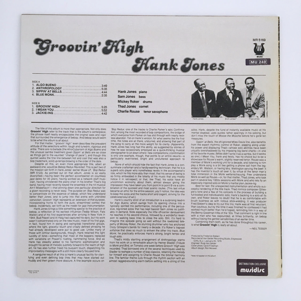 LP/ HANK JONES / GROOVIN' HIGH / フランス盤 MUSE MR5169
