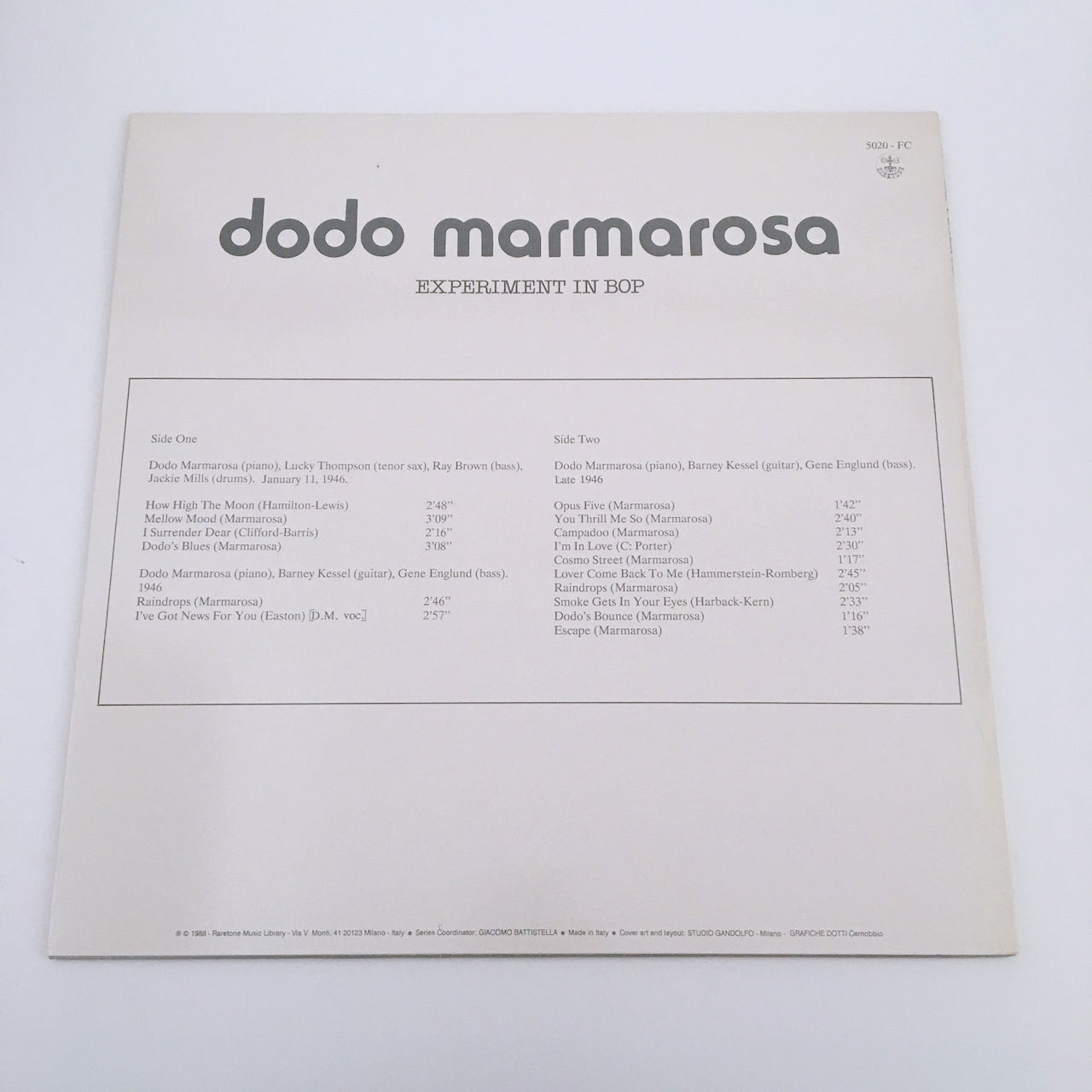 LP/ DODO MARMAROSA / EXPERIMENT IN BOP / イタリア盤 RARETONE 5020FC REALLY