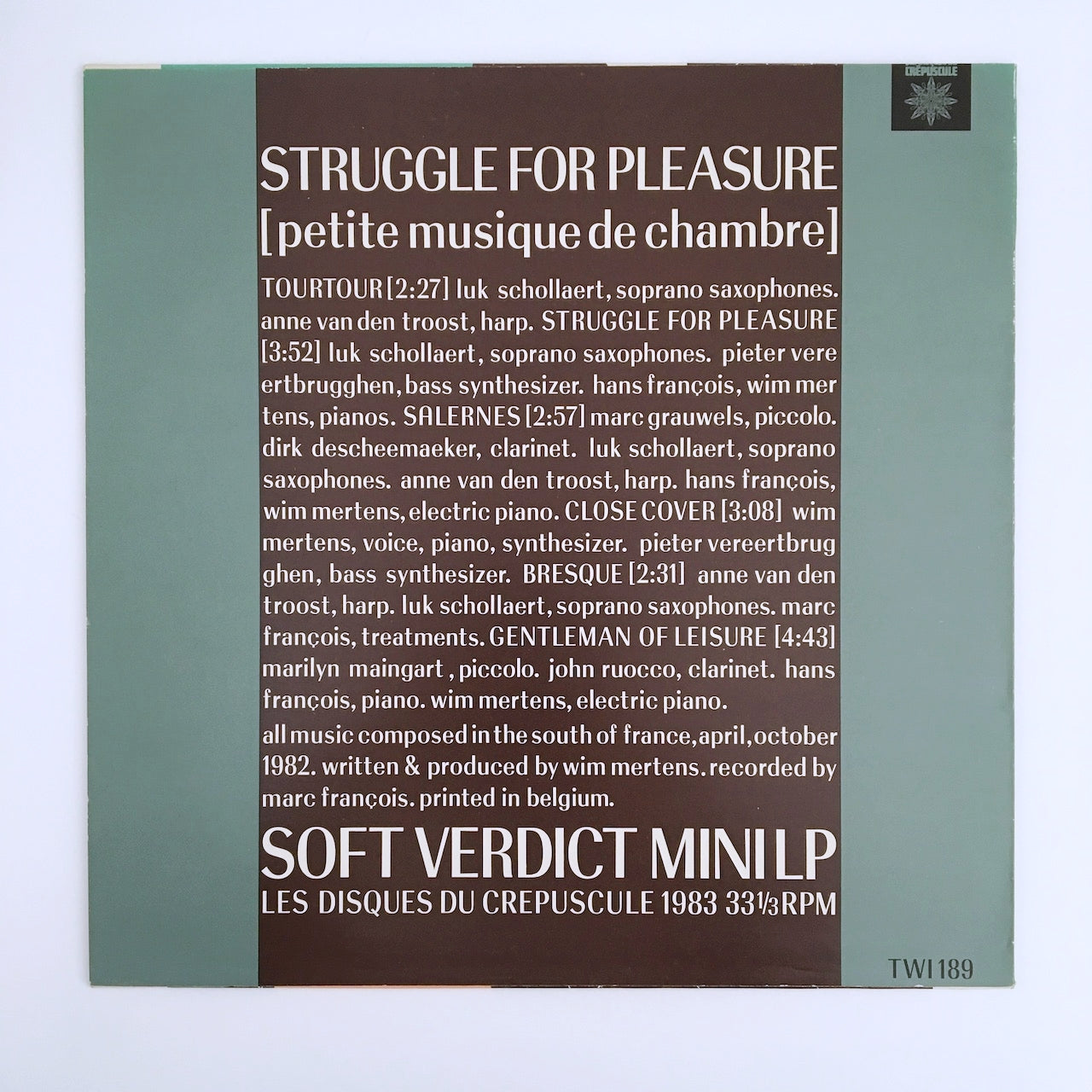 LP/ SOFT VERDICT / STRUGGLE FOR PLEASURE / ベルギー盤  LES DISQUES DU CRÉPUSCULE TWI189