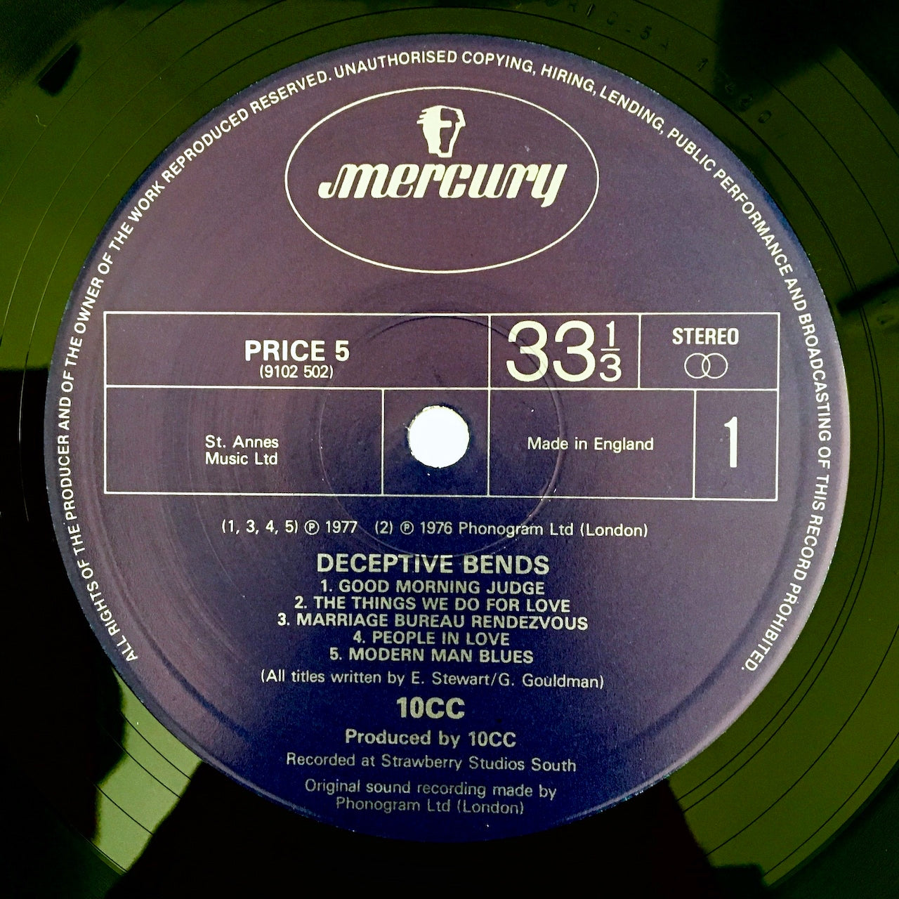 LP/ 10CC / DECEPTIVE BENDS / UK盤 インナー MERCURY PRICE5