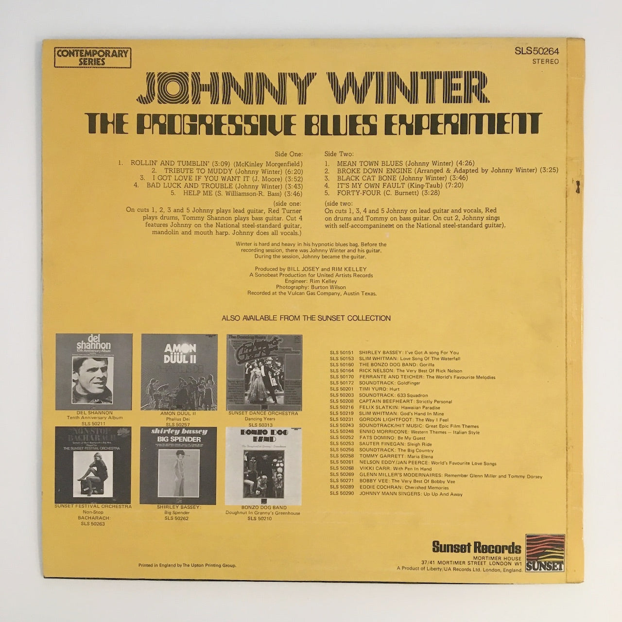 LP/ JOHNNY WINTER / THE PROGRESSIVE BLUES EXPERIMENT / UK盤 SUNSET SLS50264