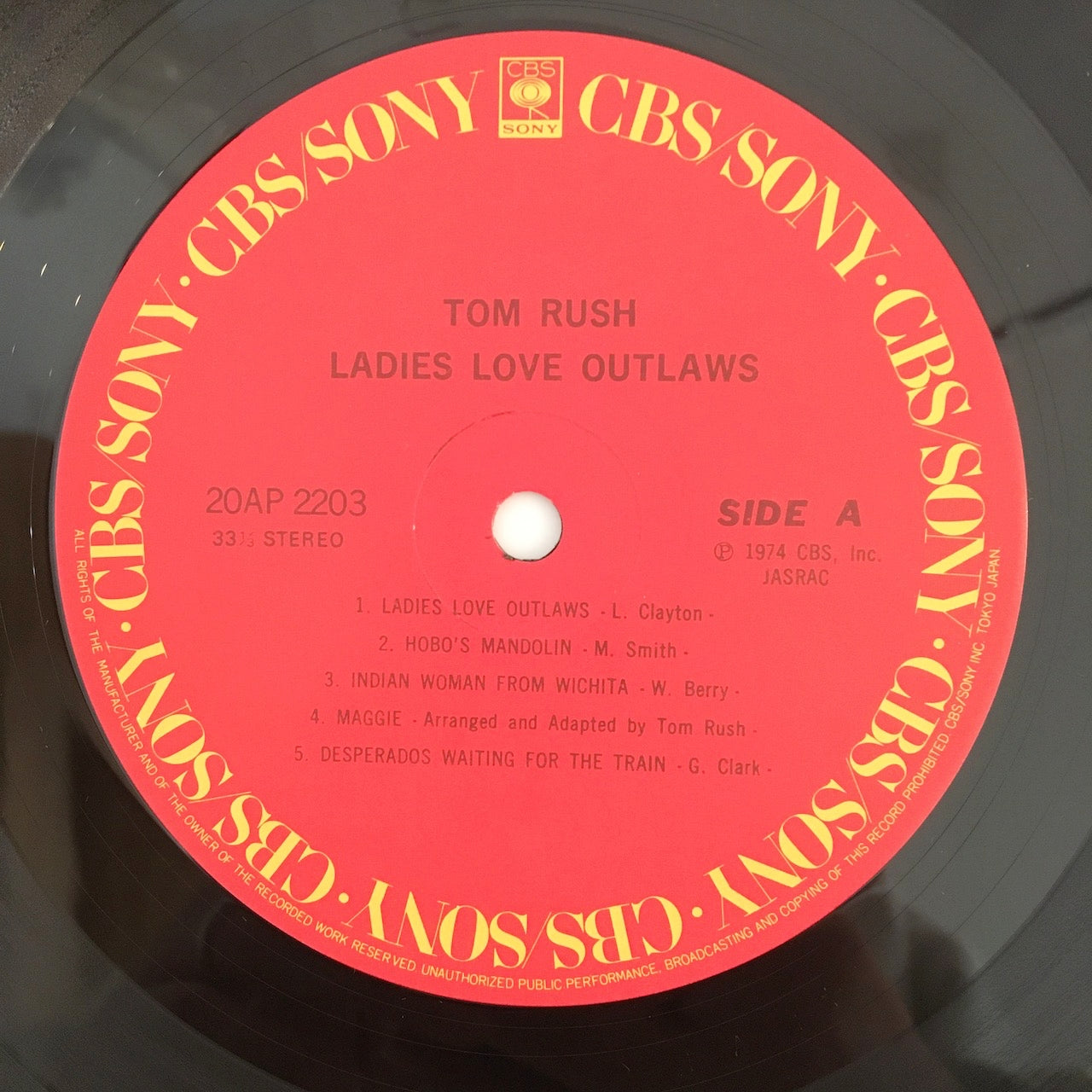 LP/ TOM RUSH / LADIES LOVE OUTLAWS / 国内盤 掛帯・ライナー(うすシミ) CBS/SONY 20AP2203