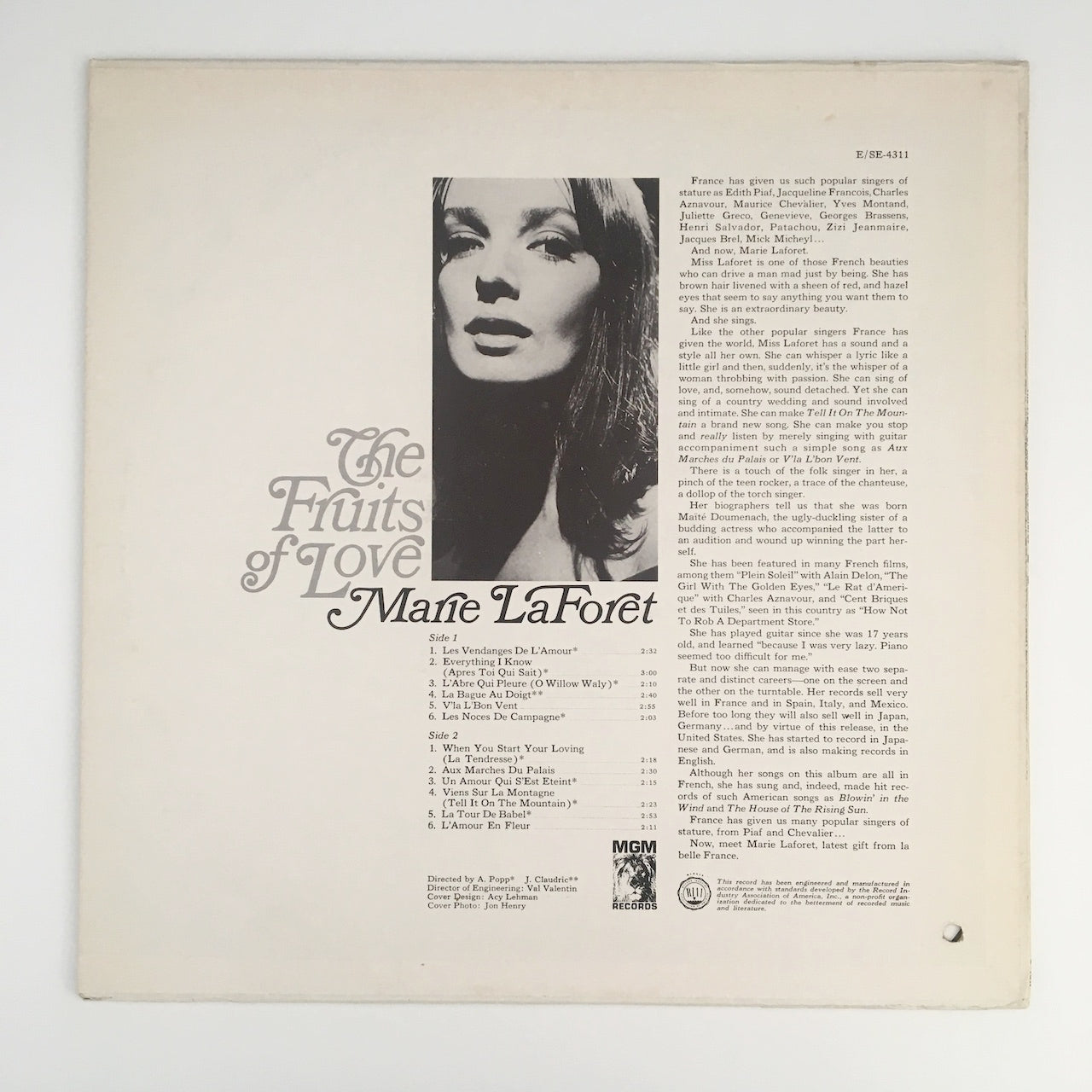 LP/ MARIE LAFORET / THE FRUITS OF LOVE / US盤 オリジナル MGM E-4311