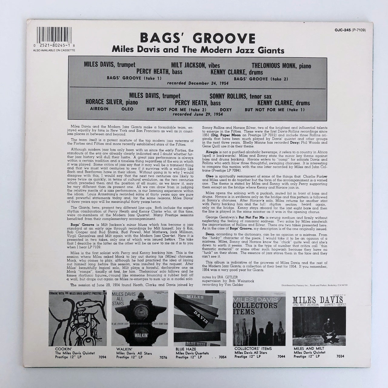 LP/ MILES DAVIS / BAGS GROOVE / US盤 OJC PRESTIGE OJC-245