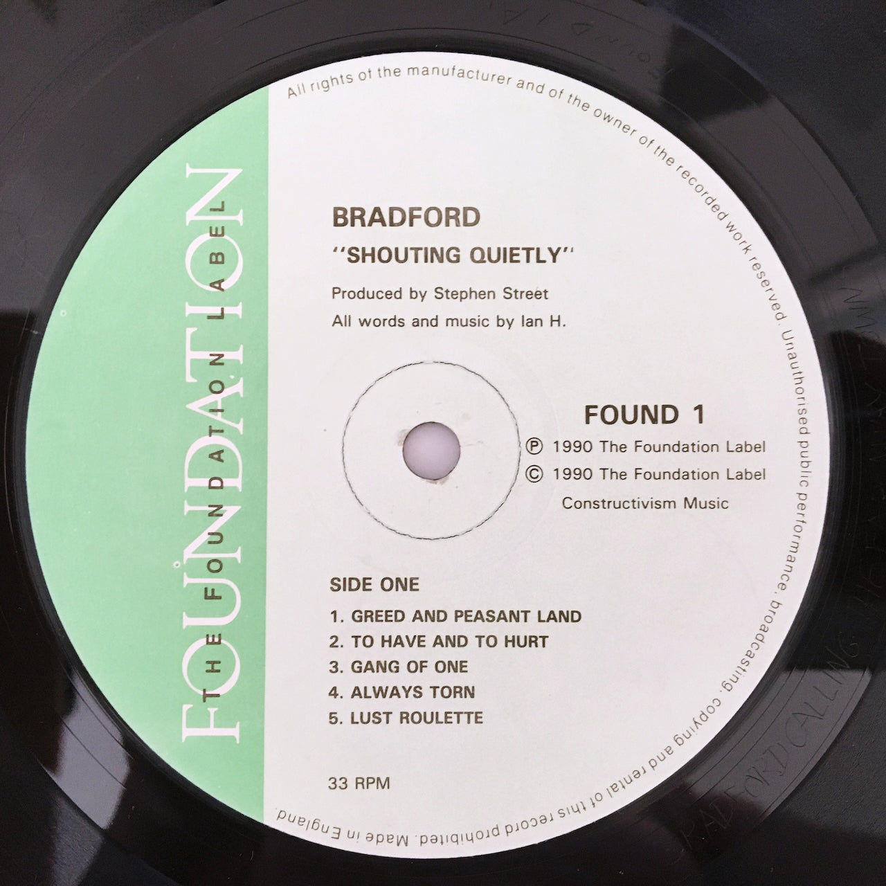 LP/ BRADFORD / SHOUTING QUIETLY / UK盤 オリジナル INDIE ROCK THE FOUNDATION LABEL FOUND1