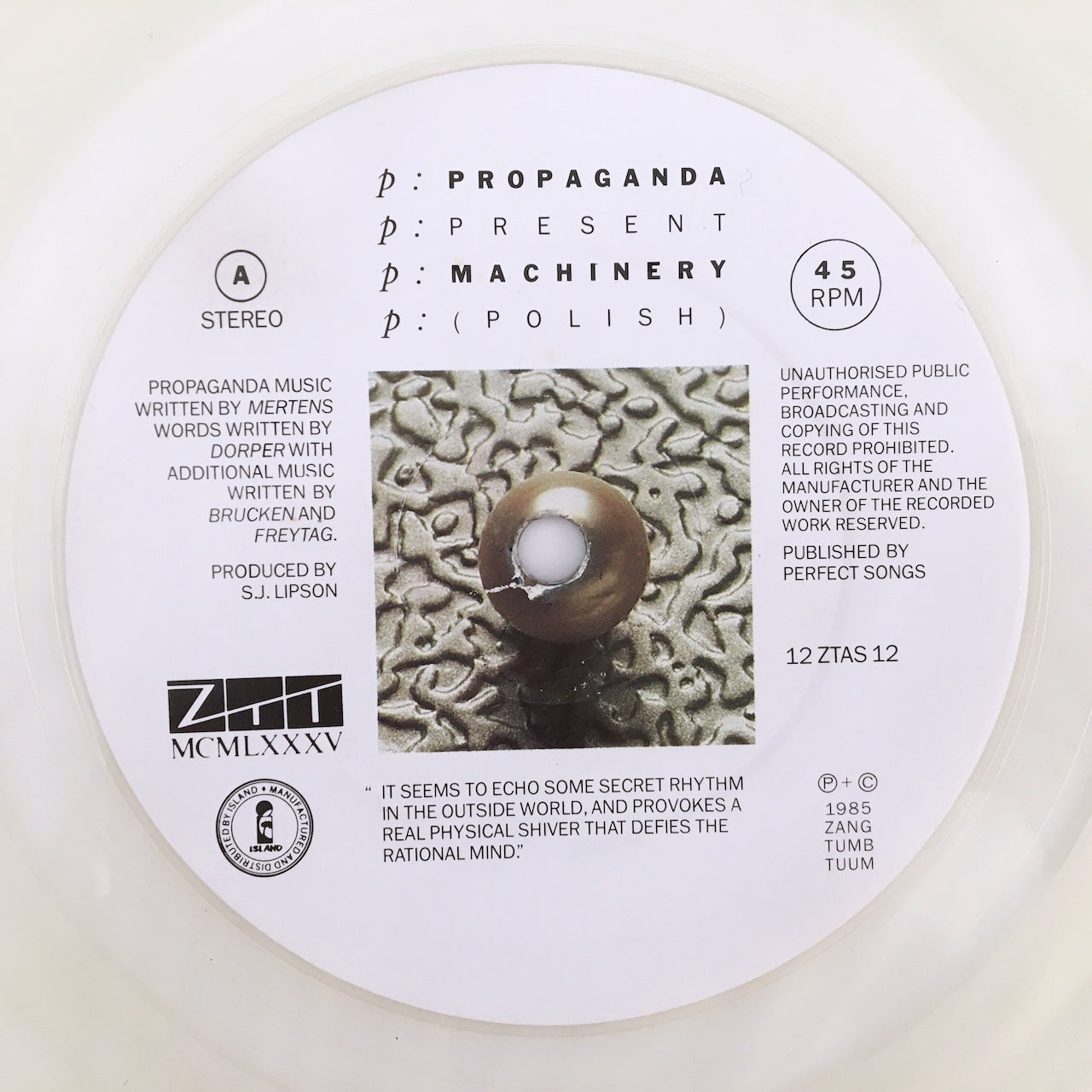 LP/ PROPAGANDA / P: MACHINERY (P: PLASTIC) / UK盤　45回転 ZTT 12ZTAS12