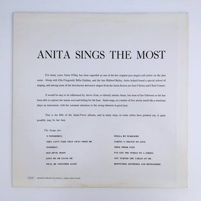 LP/ ANITA O'DAY / ANITA SINGS THE MOST / 国内盤 ライナー VERVE RECORDS 20MJ0008