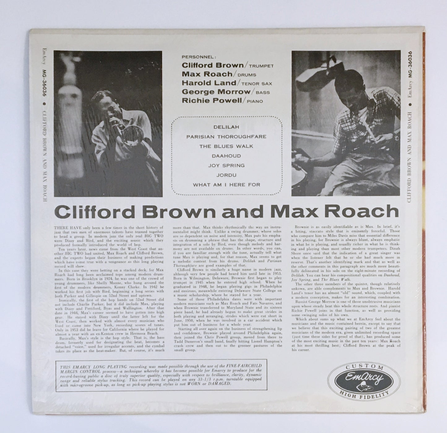 LP/ CLIFFORD BROWN AND MAX ROACH / CLIFFORD BROWN AND MAX ROACH / US盤 赤ラベル MERCURY MG36036