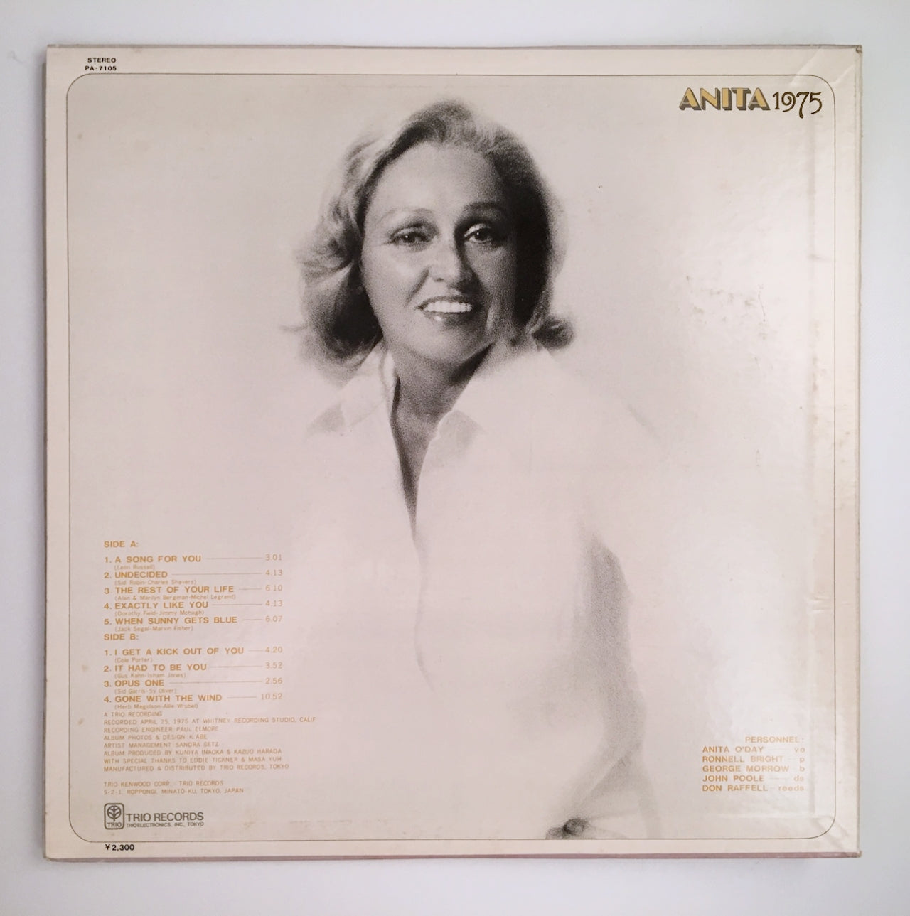 LP/ ANITA O'DAY / ANITA 1975 / 国内盤  ライナー付き TRIO PA7105