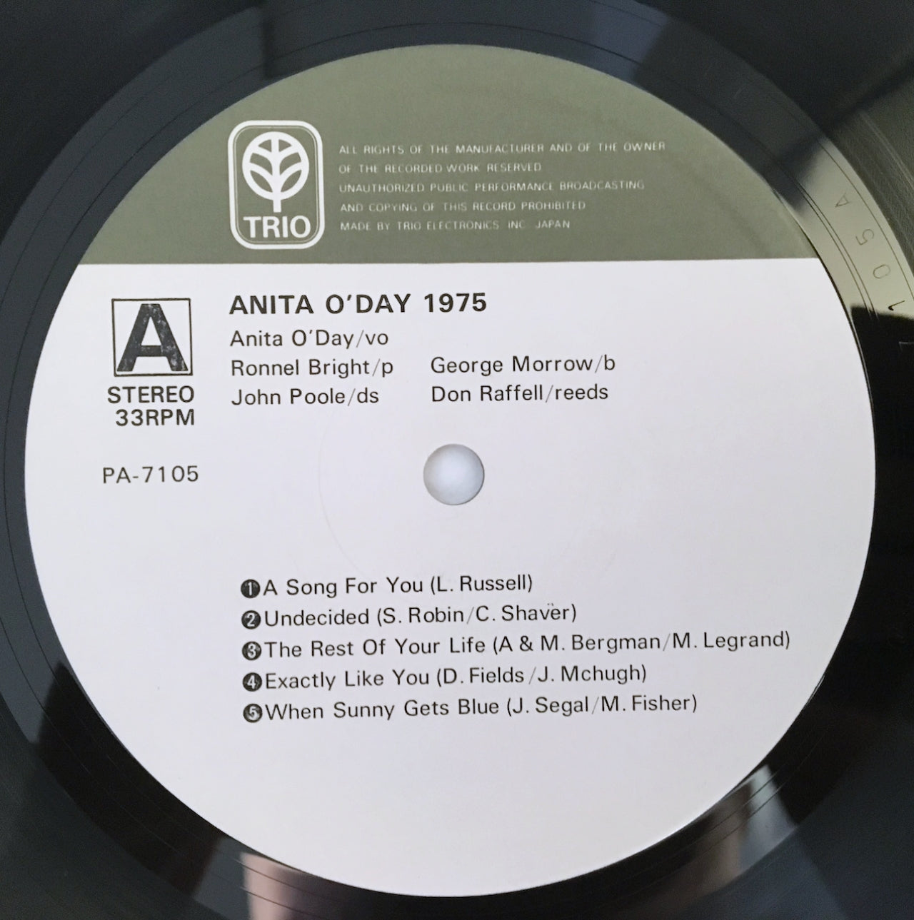 LP/ ANITA O'DAY / ANITA 1975 / 国内盤  ライナー付き TRIO PA7105