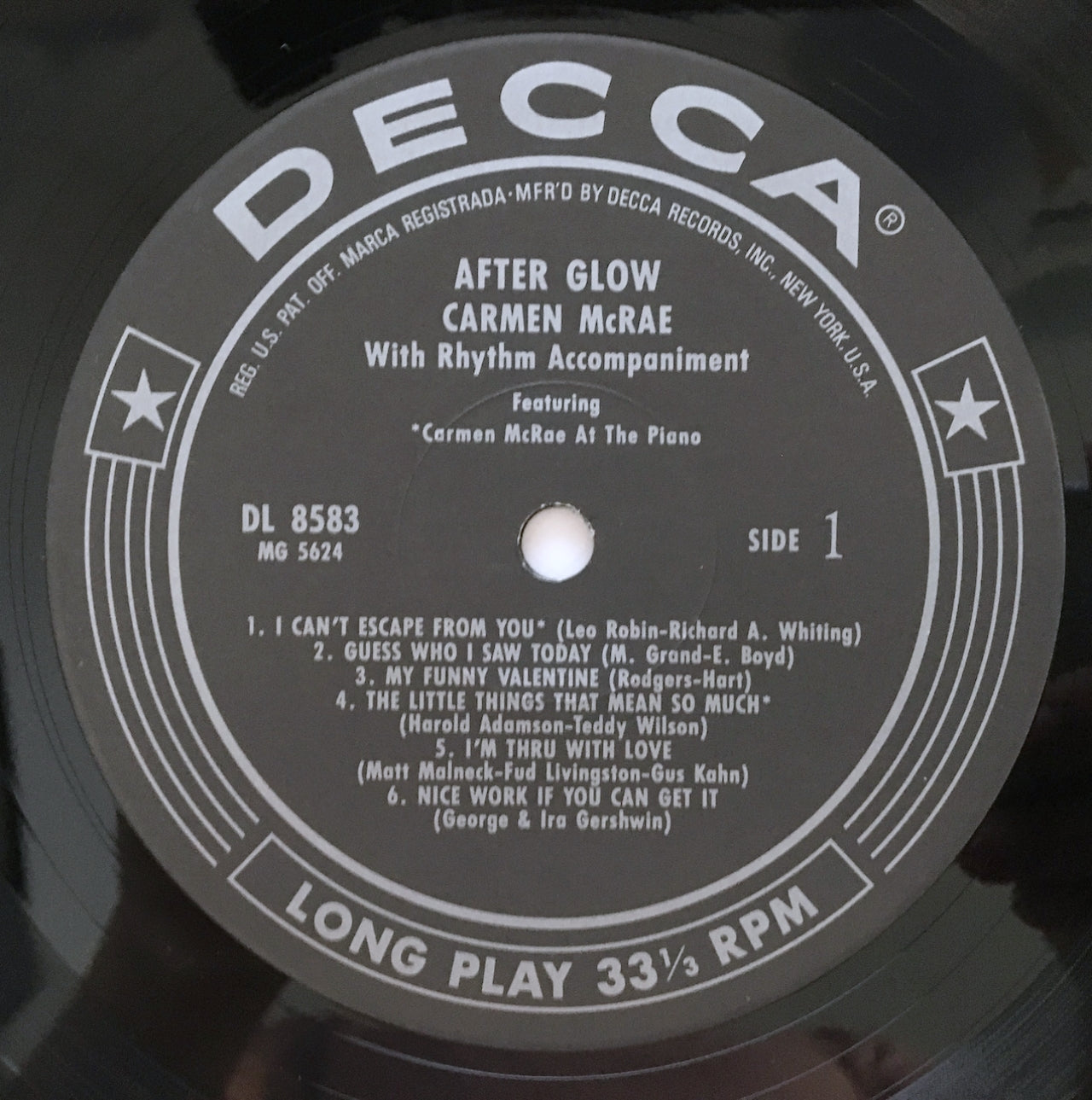 LP/ CARMEN McRAE / AFTER GLOW / 国内盤  ライナー付き DECCA MVJJ30070